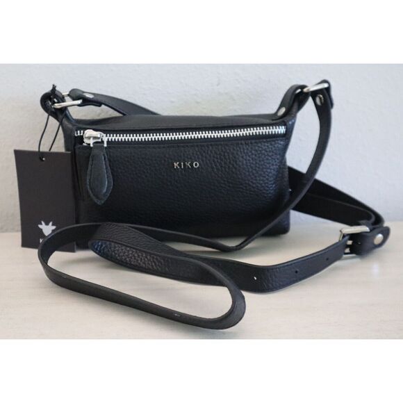 KIKO 744-1 Black Pebbled Genuine Leather Simple Crossbody Purse Handbag - Picture 1 of 9